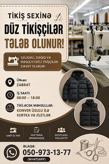 professional santexnik ustasi: Zabratda yerlesen tikis sexine duz tikisciler axtarilir. Kurtka jilet — 1