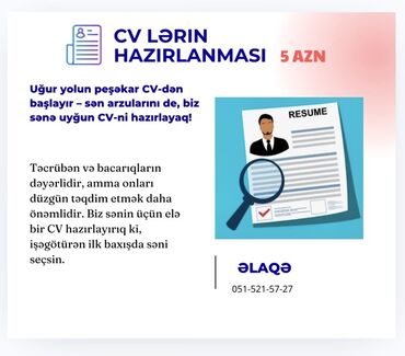 Təhsil, elm: Xidmət: CV-lərin hazırlanması Peşəkar CV tərtibatı ilə karyera