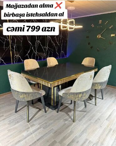 корпусная мебель в рассрочку: Qonaq otağı üçün, Yeni, Açılmayan, Dördbucaq masa, 6 stul