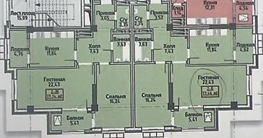 квартира бишкек 2 комнатная: 2 комнаты, 77 м², Южная Магистраль Элитка, 11 этаж, ПСО (под самоотделку) — 1
