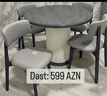 masa dəsti: Dəyirmi yemək dəsti – masa + 4 stul - Masa: dairəvi forma, qalın üst — 8