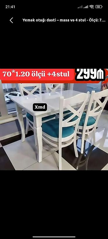 mebel stul: Mətbəx üçün, Yeni, Açılmayan, Dördbucaq masa, 4 stul — 1
