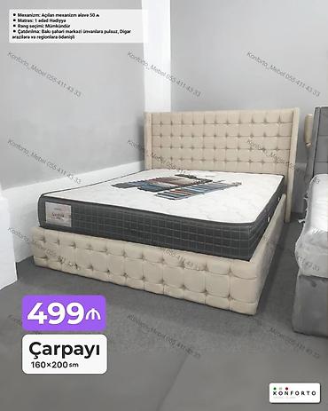Ev və bağ: Çarpayı – 160×200 sm - Yumşaq, kvadrat tikişli başlıq və baza dizaynı — 1