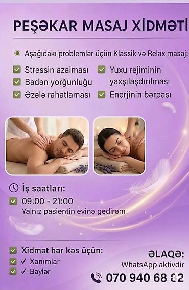 Klassik masaj, Qadınlar üçün, Kişilər üçün, Evə gəlməklə lalafo.az -da Klassik masaj, Qadınlar üçün, Kişilər üçün, Evə gəlməklə