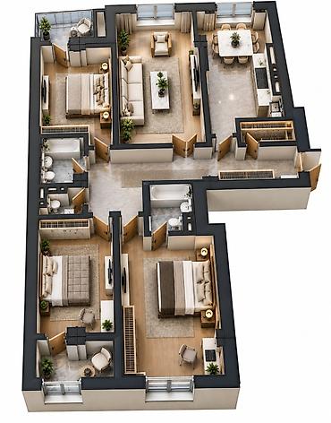 Продажа квартир: 4 комнаты, 120 м², Асанбай мкр Элитка, 2 этаж, ПСО (под самоотделку) — 3