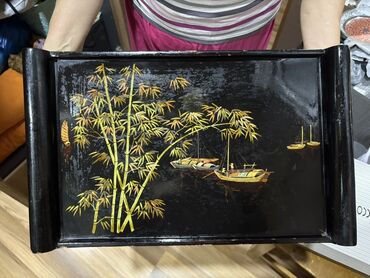 Digər mətbəx aksesuarları: Yapon üslubunda lak örtüklü dekorativ servis sini, antik - Material