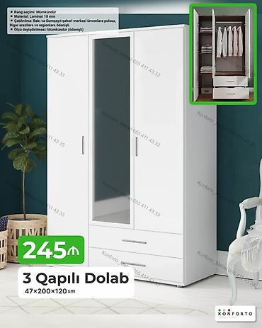 3 qapılı paltar dolabı – 47×200×120 sm - Material: 18 mm laminat -