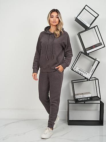 толстовки двойка: Женский спортивный костюм с худи, графитовый Размер 42-44 - Комплект — 10