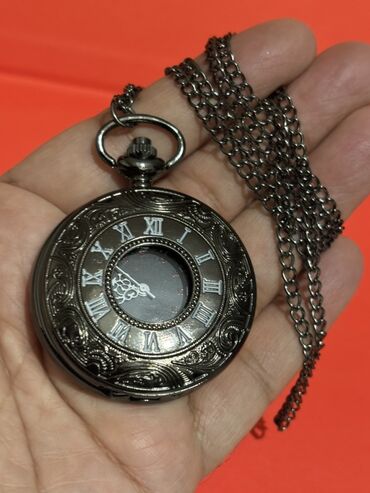 Əntiq saatlar: Klassik cib saatı – qara metal korpus və zəncir - Dizayn: Qapaqlı — 5