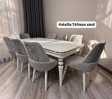 tarsofka aparati narxi: Ağ rəngli yemək masası və 6 ədəd stul dəsti. - Masa: düzbucaqlı — 1