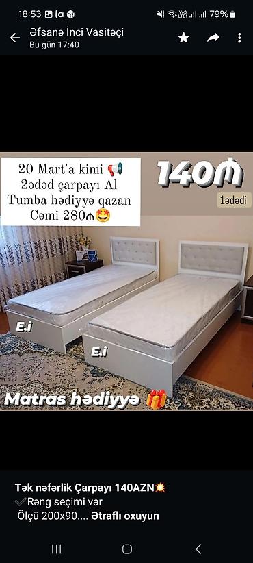 tek salon: *Tək nəfərlik Çarpayı 140AZN💥* ✔️Rəng seçimi var Ölçü 200x90 — 3