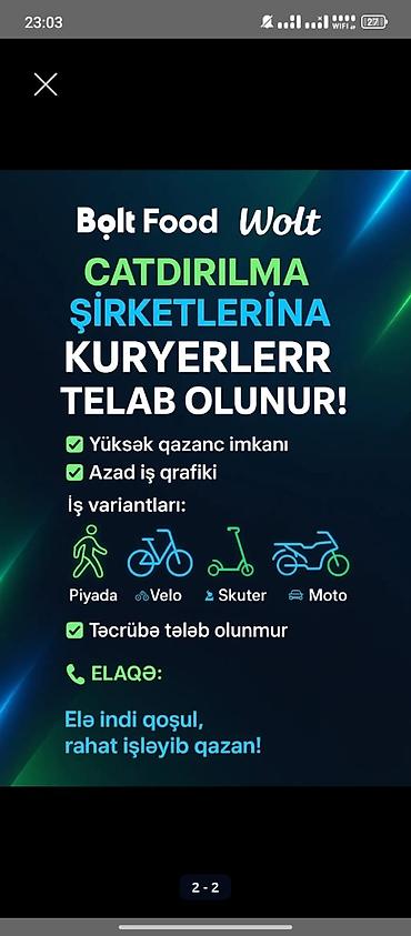 диспут аз работа: 🚀 Bolt Food & Wolt çatdırılma şirkətlərinə kuryerlər tələb olunur! — 1