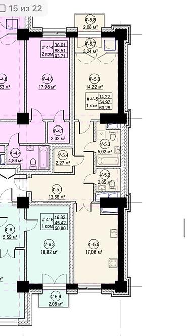 1 комната, 60 м², 11 мкр Элитка, 4 этаж, ПСО (под самоотделку)