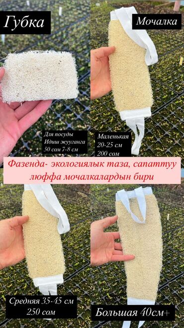 Ткани и губки: Натуральная люфа различного размера, с петлями для удобства