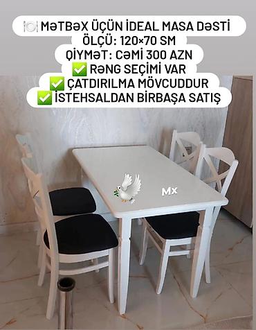 Mətbəx üçün, Yeni, Açılmayan, Dördbucaq masa, 4 stul