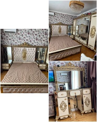 Двуспальная кровать, Шкаф, Трюмо, 2 тумбы, Б/у