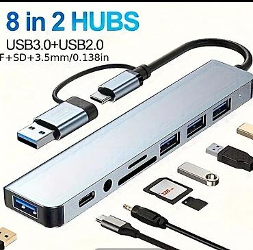 Многофункциональный USB‑C/USB‑A хаб 8‑в‑1 Компактный алюминиевый