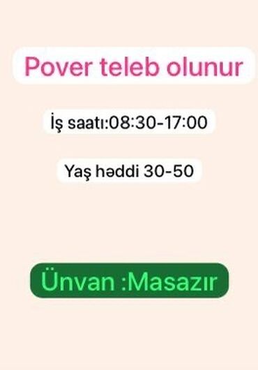 Aşpazlar: Aşpaz tələb olunur, İsti sex, 30-45 yaş, 1-2 illik təcrübə