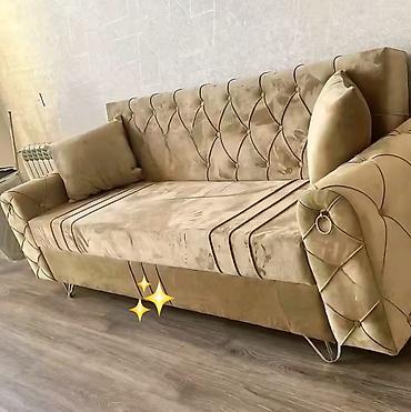 mak baza: Velur üzlü dizaynlı divan - Rəng: açıq qızılı/bej ton - Material — 1