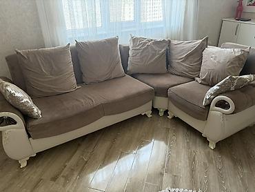 metbex divanları: L‑şəkilli yumşaq künc divan - Rəng: açıq qəhvəyi oturacaq və — 1