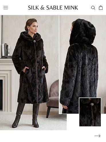 Шуба, Норка, По колено, Италия, С капюшоном, XL, 2XL