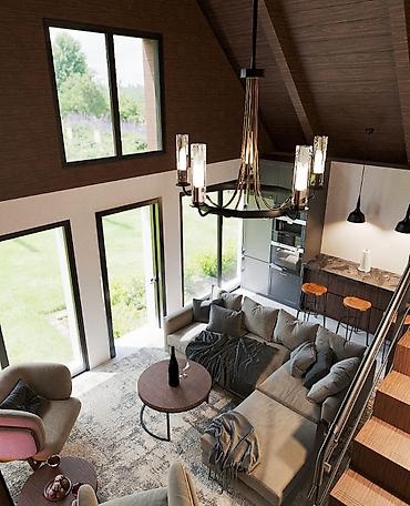 Tikinti işləri: «Barn House»: ▸ 60 m² — 2 yataq otağı, zal, studio tipli mətbəx — 6