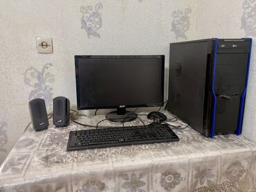 acer aspire e15 571g: Masaüstü kompüter dəsti, qara rəngli sistem bloku, monitor