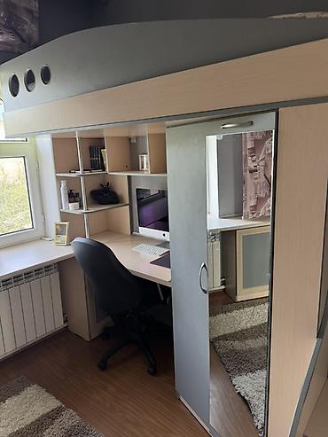 bunk bed: Детская гарнитура, Б/у, Для девочки, Для мальчика, цвет - Серый, Самовывоз — 3