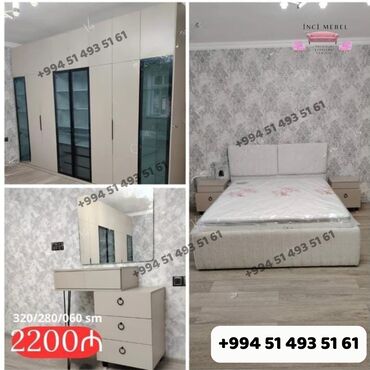 Yataq otağı dəstləri: 2 təknəfərlik çarpayı, Dolab, Tumba, 2 tumba, Azərbaycan, Yeni — 8