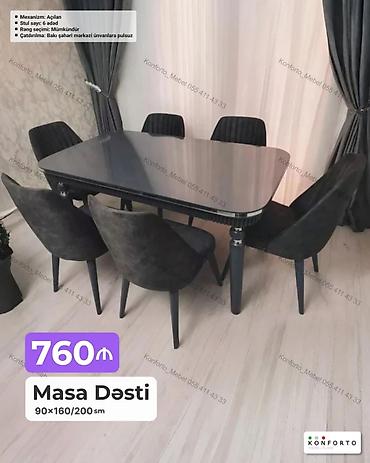 Ev və bağ: Masa dəsti – 6 stullu Ölçü: 90×160/200 sm Mexanizm: açılan (uzadıla — 1