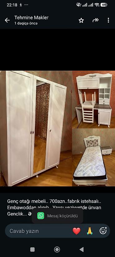 Genç otağı mebeli. 700azn. fabrık istehsalı. Embawoddan alınıb
