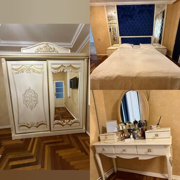 спальный гарнитур каракол: Двуспальная кровать, Трюмо, Шкаф, 2 тумбы, Б/у