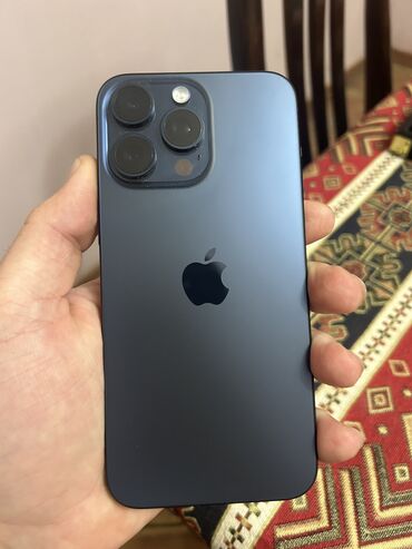 tək şəxsiyyət vəsiqəsi ilə telefon: IPhone 15 Pro Max, Blue Titanium, Zəmanət, Simsiz şarj, Face ID