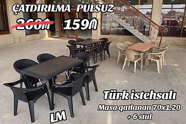 masa ofis: Türk istehsalı bağ-kafe dəsti: qatlanan masa 70×120 sm + 6 ədəd — 1