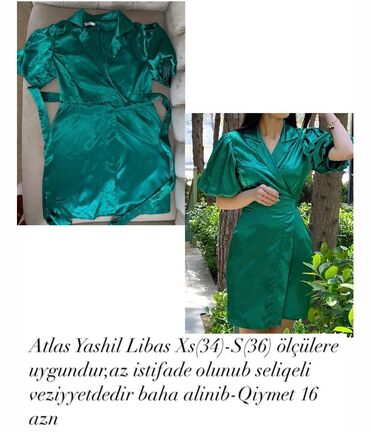 Kokteyl donlar: Atlas yasil libas xs 34 olcuye uygundur az istifade olunub səliqəli