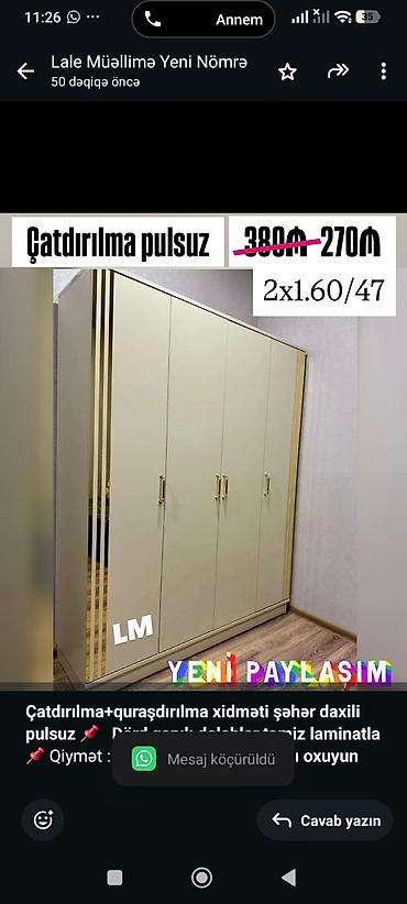 Sifarişlə mebel: *Çatdırılma+quraşdırılma xidməti şəhər daxili pulsuz* 📌 *Dörd qapılı — 1