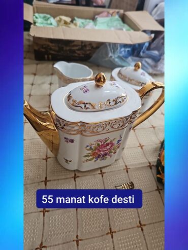 kofe qabı: Qəhvə dəsti, rəng - Qızılı, Farfor