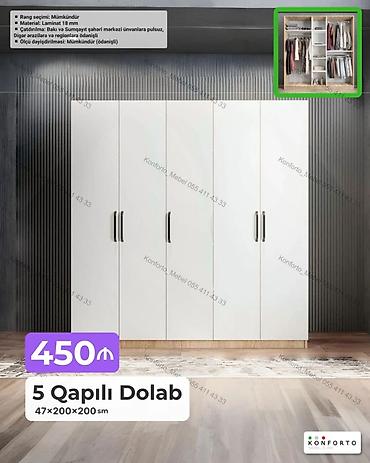 5 qapılı paltar dolabı - Ölçü: 47 × 200 × 200 sm - Material: 18 mm lalafo.az -da 5 qapılı paltar dolabı - Ölçü: 47 × 200 × 200 sm - Material: 18 mm