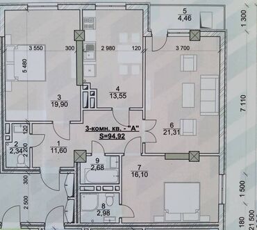 алматинка дом: 3 комнаты, 95 м², Элитка, 9 этаж, ПСО (под самоотделку)