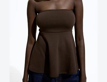 stradivarius rokovnik: Zara strapless top – smeđa boja, peplum kroj. Model je bez naramenica — 1