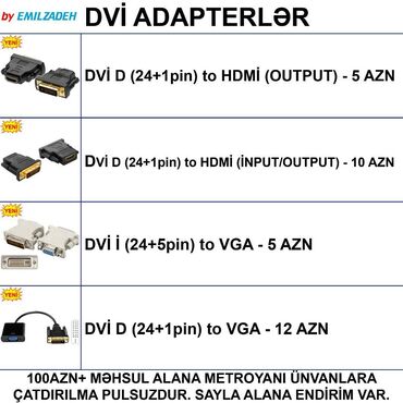 Prosessorlar: DVİ Adapterlər 🚚Metrolara və ünvana çatdırılma var, ❗ÖDƏNİŞLİDİR❗