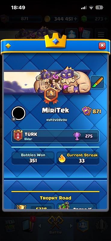 Kolleksiya kartları: Clash Royale hesabı - Kupa: 5238 (rekord 5268) - Qızıl: 344 451 - — 2