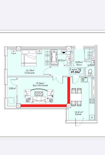 квартиры ищу: 2 бөлмө, 69 кв. м, Элитка