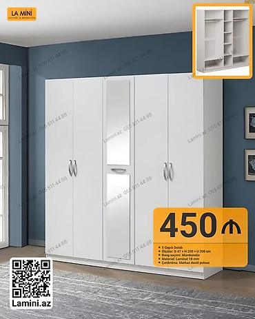 balaca skaf: Ağ rəngdə 5 qapılı paltar dolabı - Ölçülər: Dərinlik 47 sm × — 1