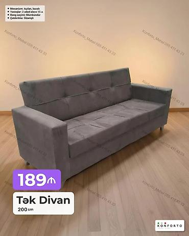 Tək divan – 200 sm - Mexanizm: açılan, bazalı (yataq funksiyalı və