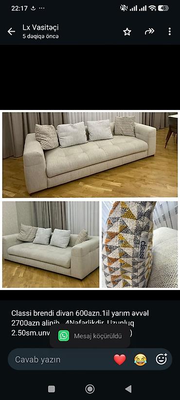 Classi brendi divan 600azn.1il yarım əvvəl 2700azn alinib