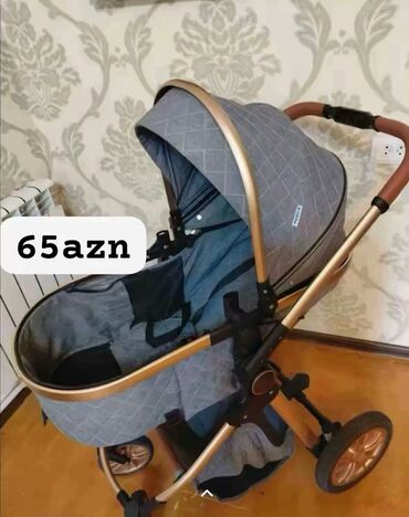 Игрушки: Uşaq arabası – çoxfunksiyalı, qızılı çərçivəli model. - Rəng: boz/qum