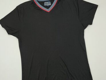 czarne t shirty damskie w serek: T-shirt, L, stan - Dobry