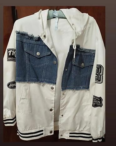 dior sauvage original: Unisex kapüşonlu gödəkcə – denim və parça qarışığı - Dizayn: Ağ əsas — 1