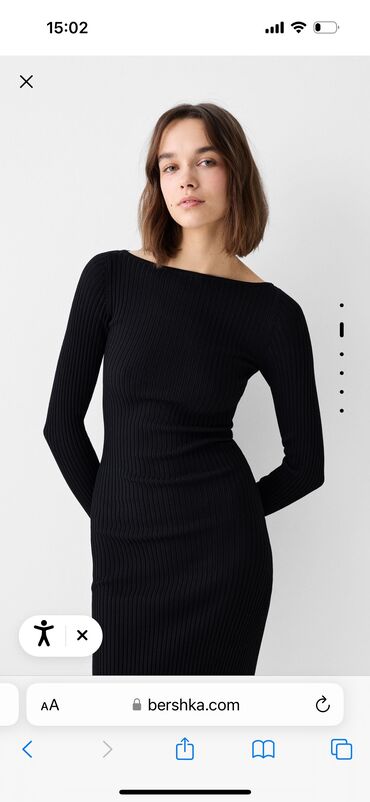 черное трикотажное платье миди: Повседневное платье, Осень-весна, Длинная модель, L (EU 40)